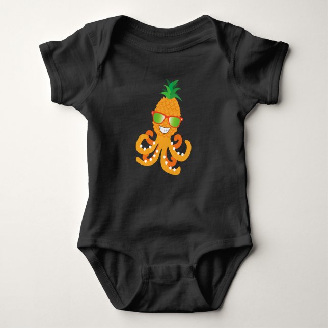 BODY PARA BEBÊ OCTÓPIO DE PINEAPPLE TROPICAL EXÓTICO ENGRAÇADO (Frente)