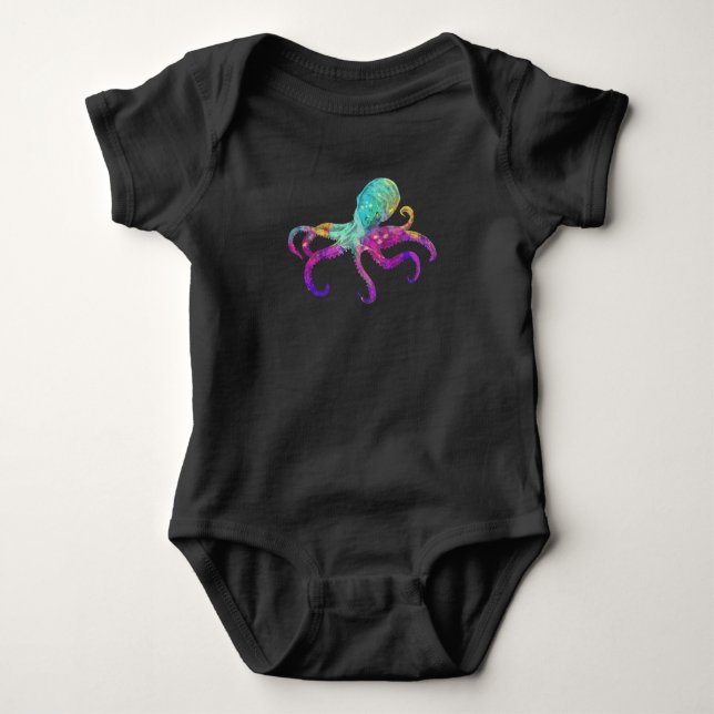 Body Para Bebê Octopus Colorful Kraken Sea Animal Art (Frente)