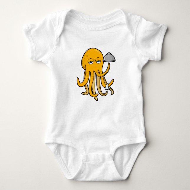 Body Para Bebê Octopus como garçom com toalha servindo (Frente)