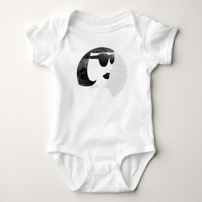Body Para Bebê Óculos de Sol de Mulher Fashion Ilustração (Frente)