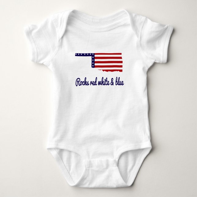 Body Para Bebê Oklahoma Rochas Vermelho Branco & Azul (Frente)