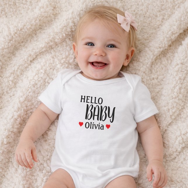 Body Para Bebê Olá Bebê Olivia Corações Vermelhos  (Criador carregado)