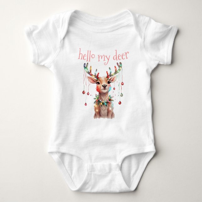 Body Para Bebê Olá Deer Whimsy Reindeer e Luzes de Natal (Frente)