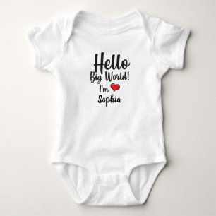 Body Para Bebê Olá, Grande Mundo Personalizado! Sou BABY NAME Ve