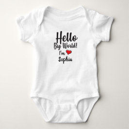 Body Para Bebê Olá, Grande Mundo Personalizado! Sou BABY NAME Ver