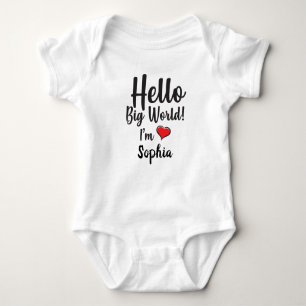 Body Para Bebê Olá, Grande Mundo Personalizado! Sou BABY NAME Ver