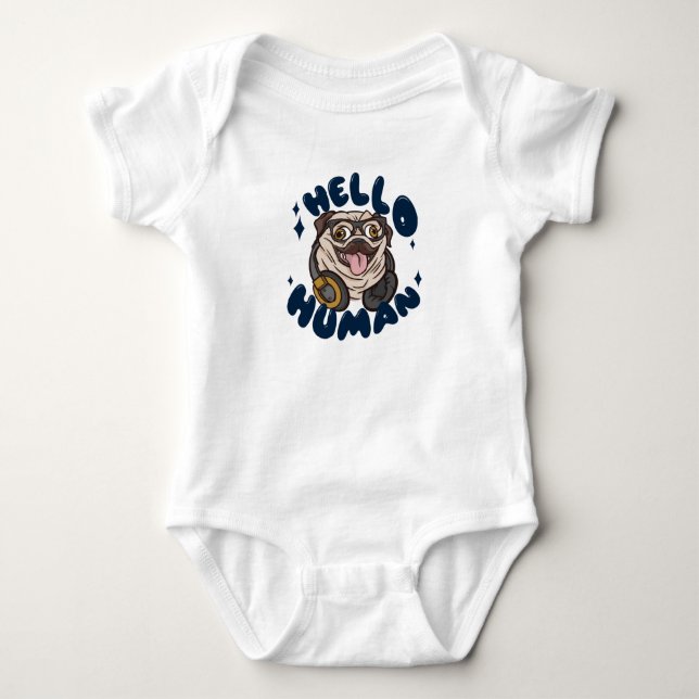 Body Para Bebê Olá humano Cachorro fofo (Frente)