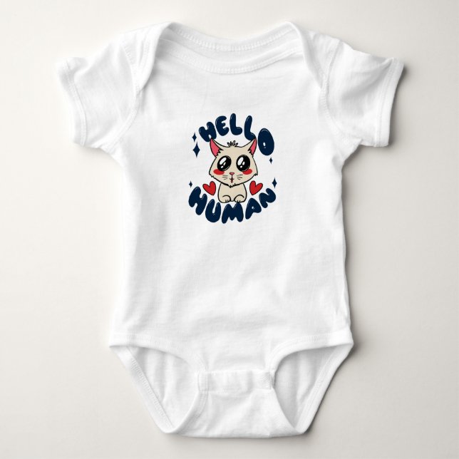 Body Para Bebê Olá humano Gato Fofo (Frente)