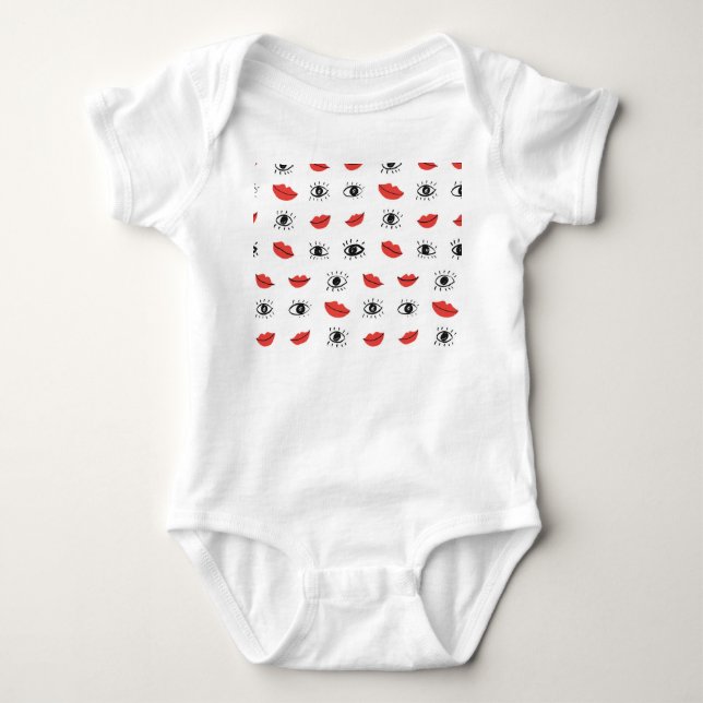 Body Para Bebê Olhos desenhados à mão, lábios, padrão da moda. (Frente)