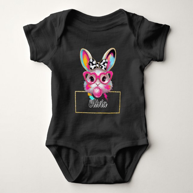 Body Para Bebê Olivia Bubble Easter Bunny (Frente)