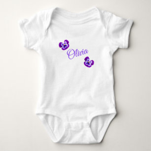 Body Para Bebê Olivia, Nome, Com Violetas Roxas, Bodysuit de Bebê
