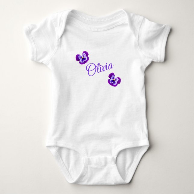 Body Para Bebê Olivia, Nome, Com Violetas Roxas, Bodysuit de Bebê (Frente)