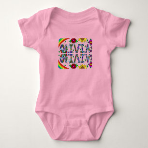 Body Para Bebê Olivia, Nome de Menina Arte Popular Caprichosa