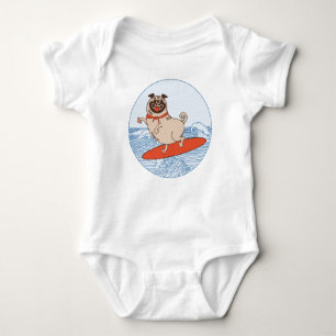 Body Para Bebê Onda montando cachorro feliz no surfboard