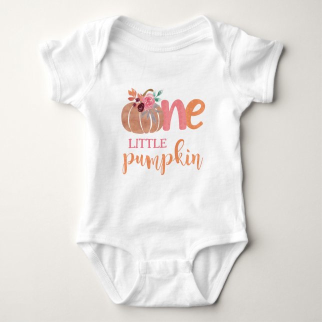 Body Para Bebê One Little Pumpkin Boho Floral 1st Bday (Frente)