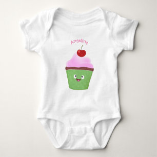 Body Para Bebê Óptica ilustração do desenho animado do cupcake fe