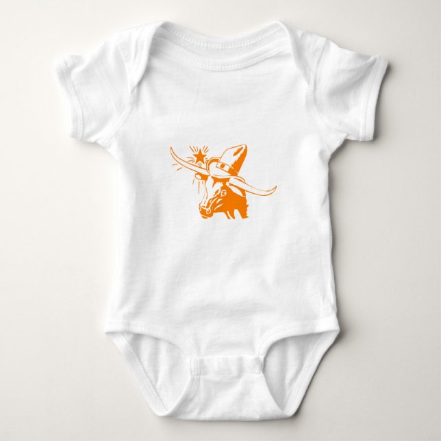 Body Para Bebê Orange Longhorn Steer com chapéu de vaqueiro (Frente)