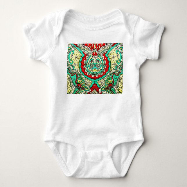 Body Para Bebê Ornamento arabesco neon: estilo 80. (Frente)
