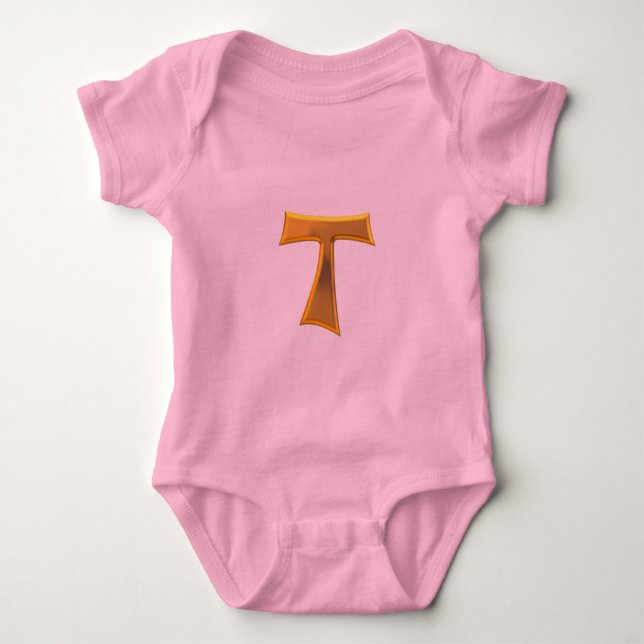 Body Para Bebê Ouro 3-D Olhar Franciscan Tau Cross (Frente)
