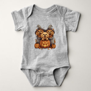 Body Para Bebê Ouro de Halloween Cães de Retriever Jack O Lantern