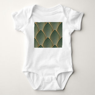 Body Para Bebê Ouro geométrico-verde: padrão sem costura vintage.