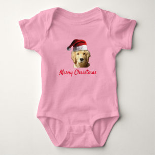 Body Para Bebê Ouro Recupera vestindo um Chapéu do Papai Noel par
