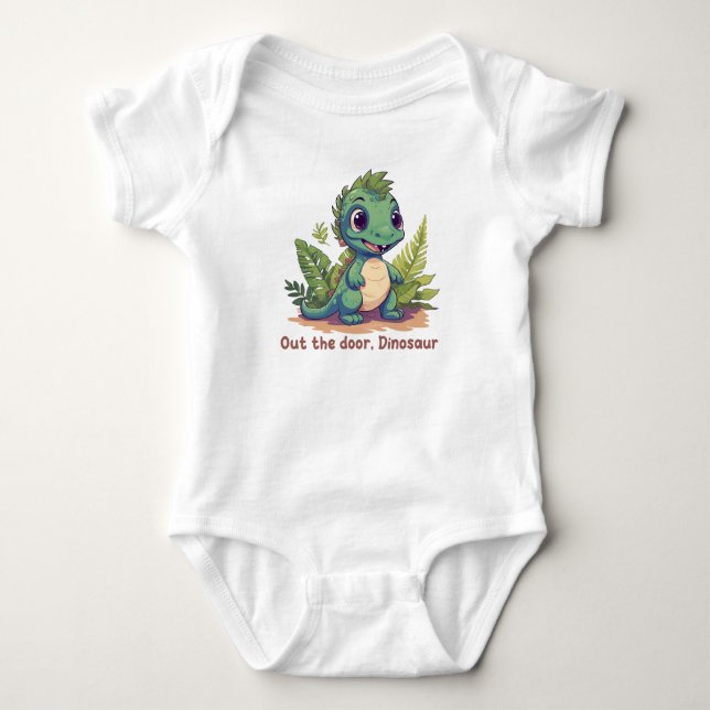 Body Para Bebê Out the door, Dinosaur (Frente)