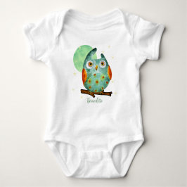 Body Para Bebê Owl Watercolor Style Name Aniversário on Back