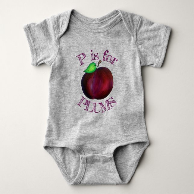 Body Para Bebê P é para Plums Ripe Summer Purple Plum Fruta (Frente)