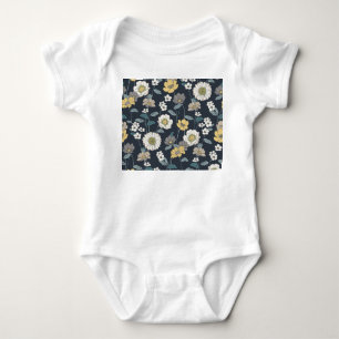 Body Para Bebê Padrão artístico floral desenhado à mão, contínuo.
