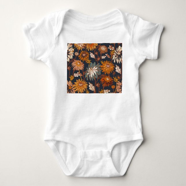 Body Para Bebê Padrão Chinês Bold Dahlia Chrysanthemum (Frente)