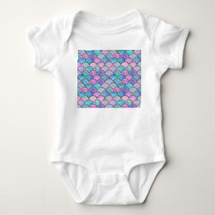 Body Para Bebê Padrão de Aquarela Japonesa Escama de Sereia