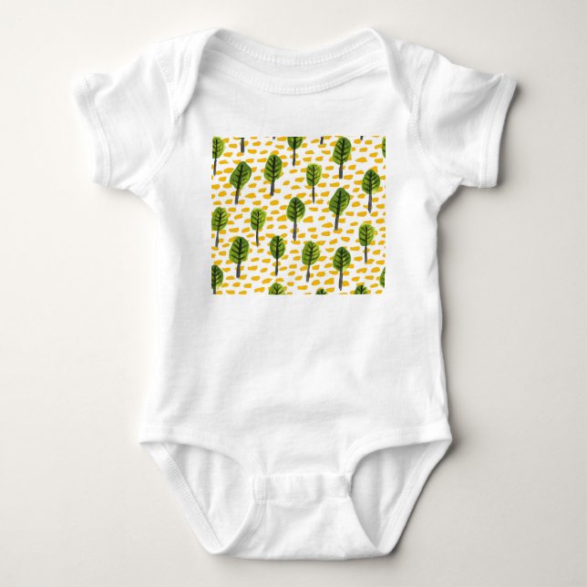 Body Para Bebê Padrão de Árvore Preta Verde Ingênuo (Frente)