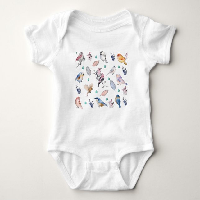 Body Para Bebê Padrão de Aves de primavera (Frente)