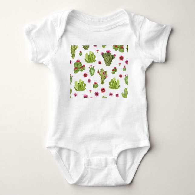 Body Para Bebê Padrão de Cacto Verde Pintado à Mão (Frente)
