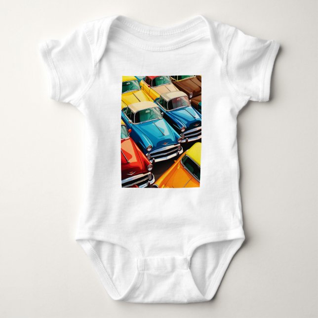 Body Para Bebê Padrão de Carros Clássicos (Frente)