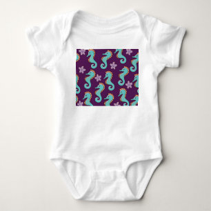 Body Para Bebê Padrão de Cavalo Marinho Náutico Vintage