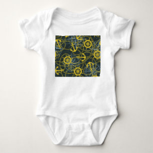 Body Para Bebê Padrão de colheita náutica, âncora e mapa.