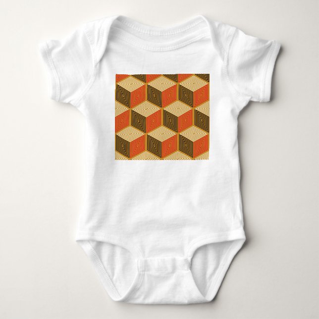 Body Para Bebê Padrão de Cubo Dourado Vermelho (Frente)