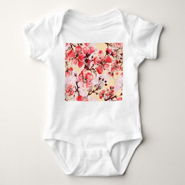 Body Para Bebê Padrão de Flores de Mola U (Frente)