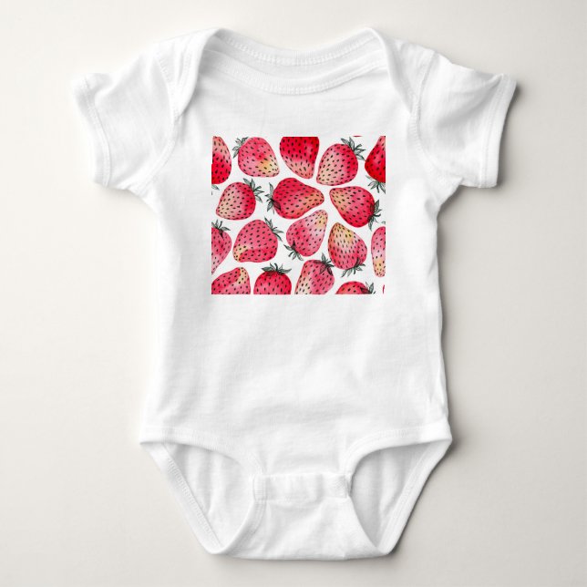 Body Para Bebê Padrão de morangos aquosos. (Frente)