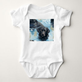 Body Para Bebê Padrão de Natação do Labrador Preto