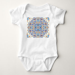 Body Para Bebê Padrão de Ornamento Azul Laranja de Luxo