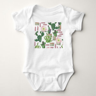 Body Para Bebê Padrão de pintura sem costura do Cactus Watercolor