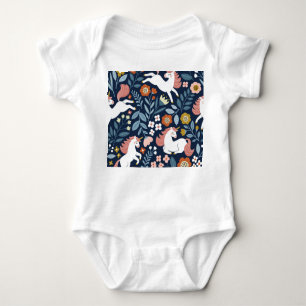 Body Para Bebê Padrão de Vintagem Floral de Unicórnios Cutos