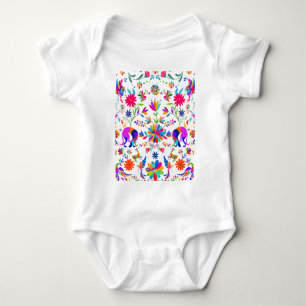 Body Para Bebê Padrão estilo Otomi de Weims, Coelhos e Pássaros 
