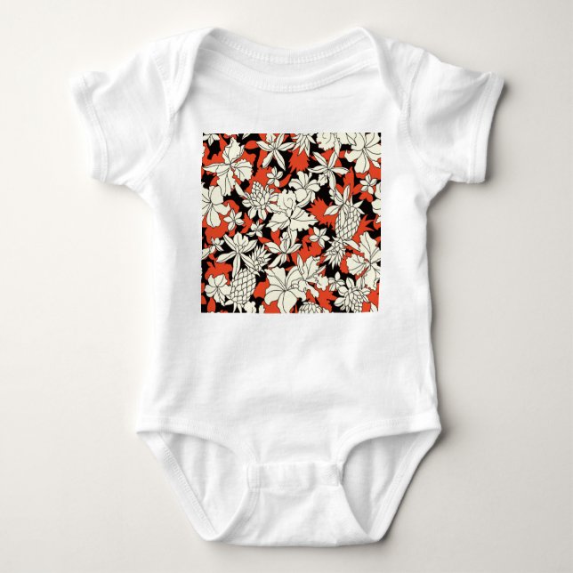 Body Para Bebê Padrão Exótico Sem Olhos De Flor Tropical (Frente)