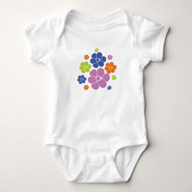 Body Para Bebê Padrão Flor - Azul, Laranja, Roxo, Verde (Frente)