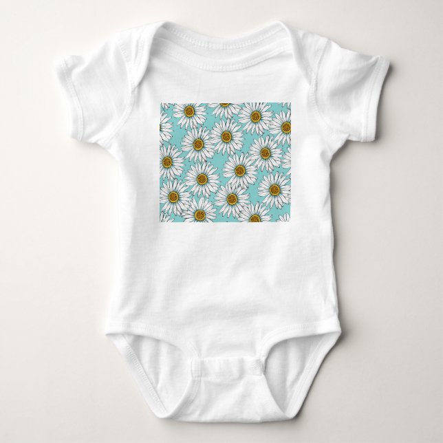 Body Para Bebê Padrão Floral da margarida azul (Frente)