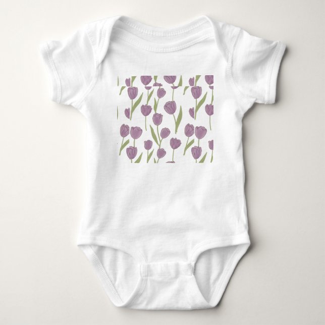 Body Para Bebê Padrão Floral de Tulipa Roxa (Frente)